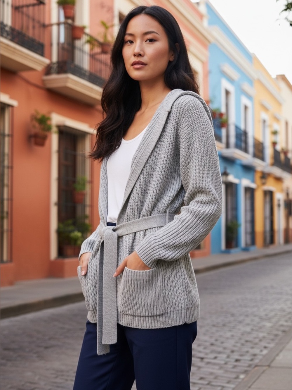 Minnie Rose Grey open front Cotton/ cashmere cardigan NEW SMALL